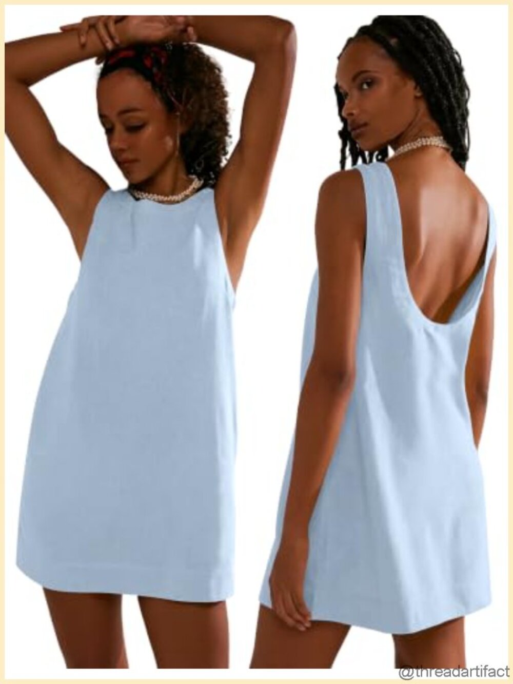 Womens Linen Blend Mini Dress Sleeveless Low Back Tank with Pockets